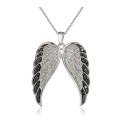 Black White Diamond 925 Silver Angel Wing Pendants Necklace Jewelry